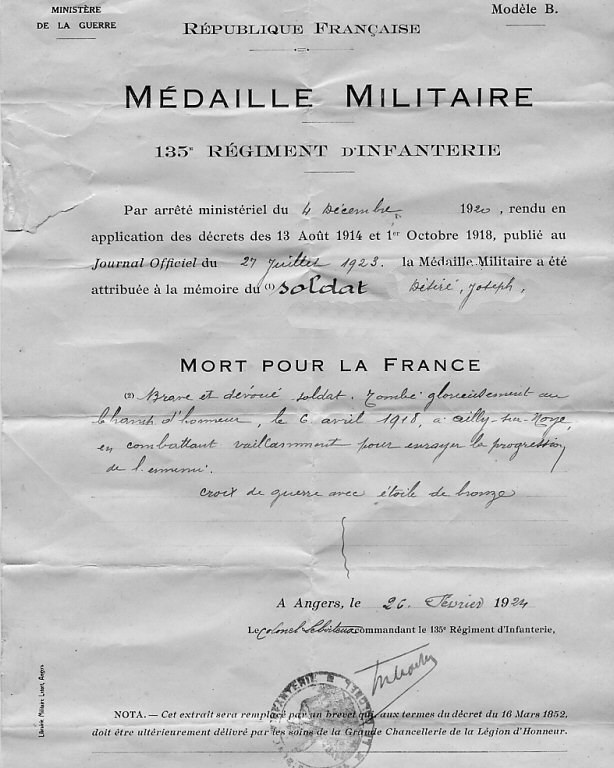 certificat Désiré