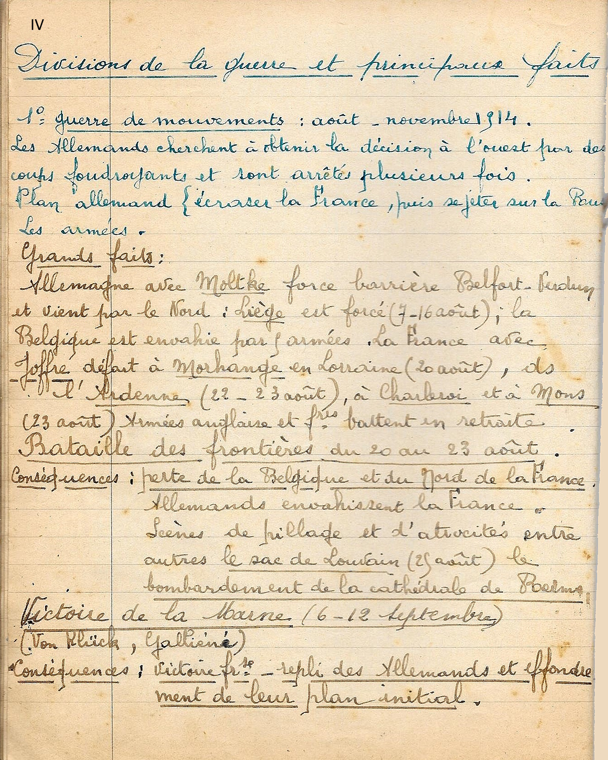 Cahier de prises de notes HISTOIRE_Guerre_14_18