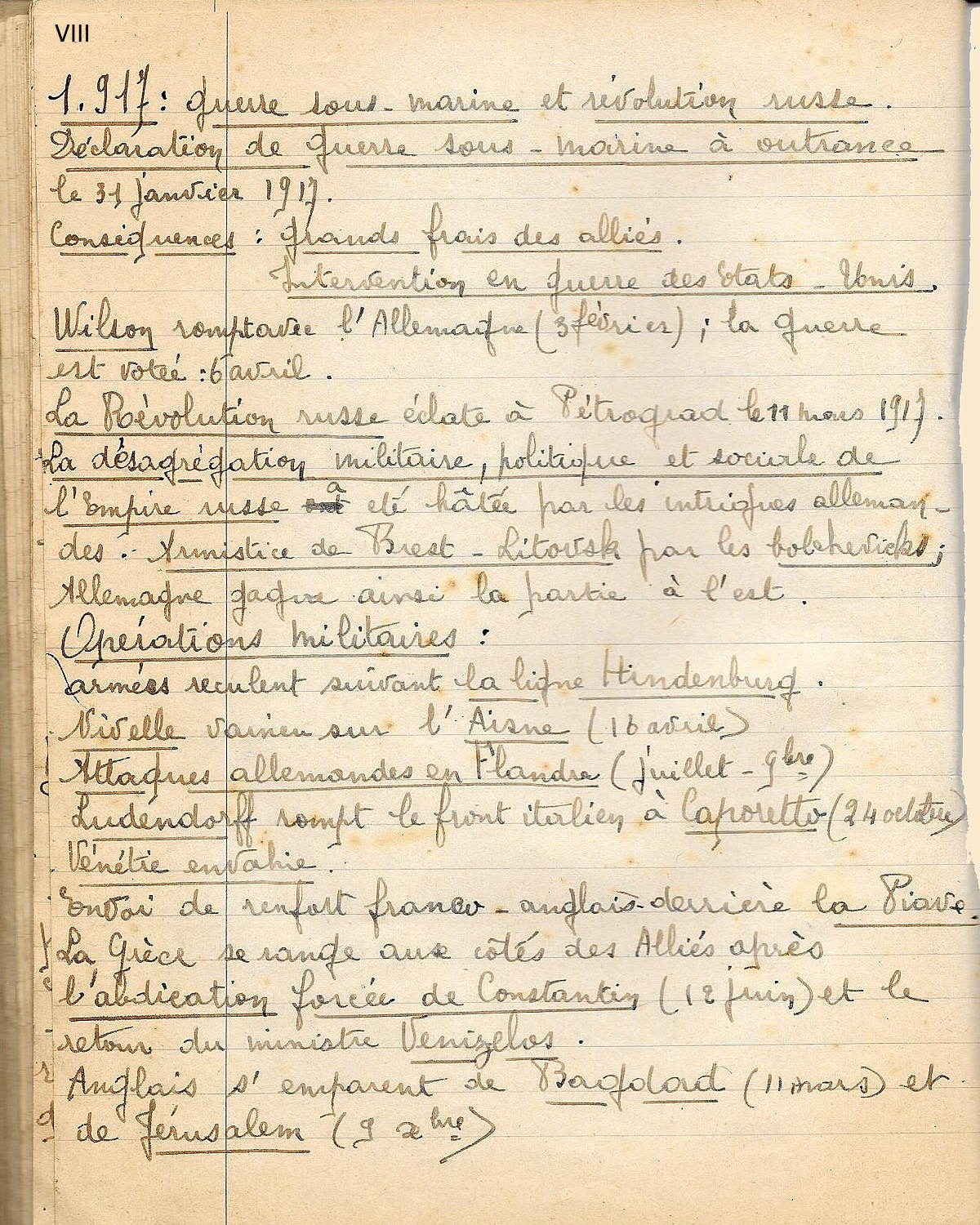 Cahier de prises de notes HISTOIRE_Guerre_14_18