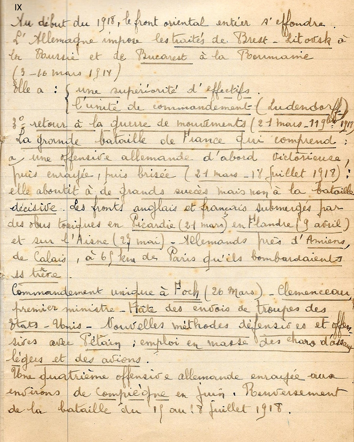 Cahier de prises de notes HISTOIRE_Guerre_14_18