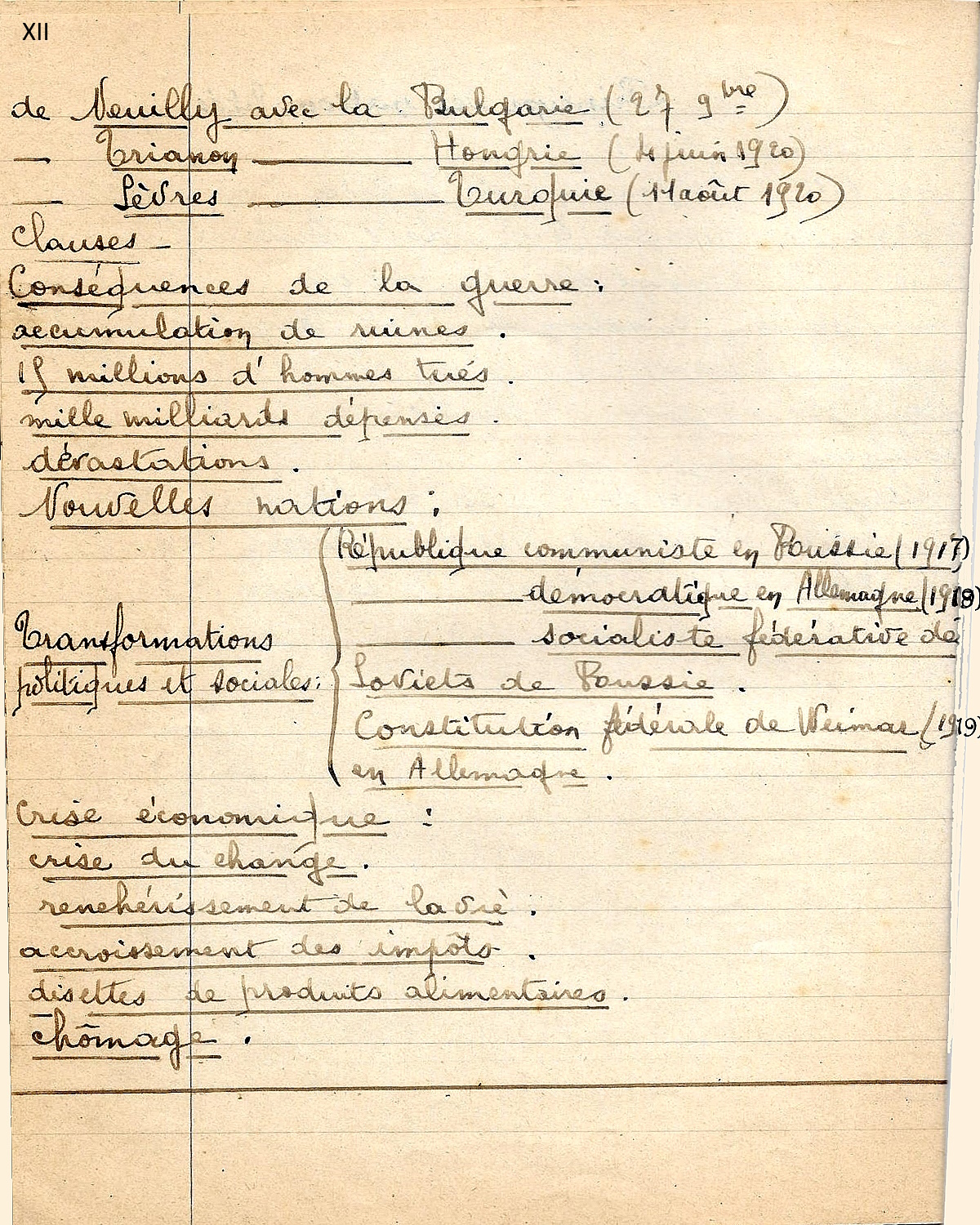 Cahier de prises de notes HISTOIRE_Guerre_14_18