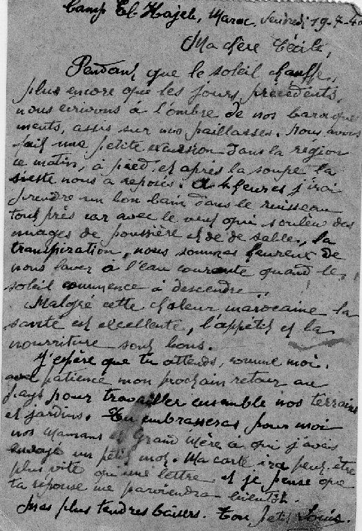 Courrier depuis El Hajeb Juillet 1940